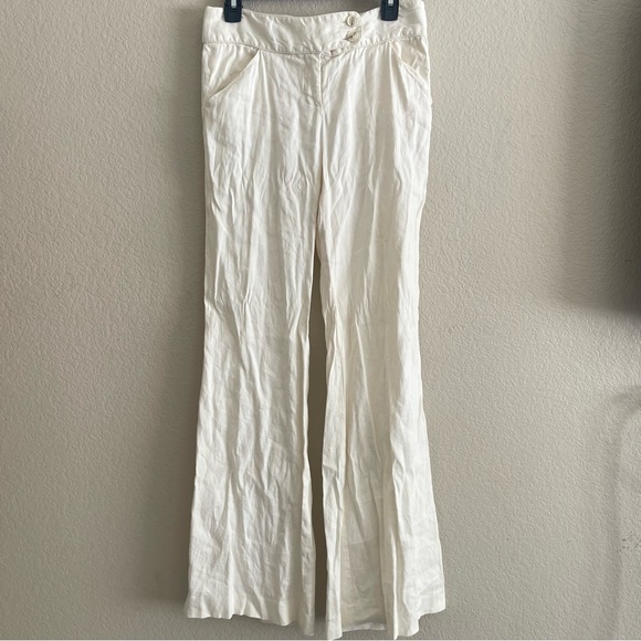Diane Von Furstenberg Amor linen blend flare white off white pants size 6 - Picture 9 of 9